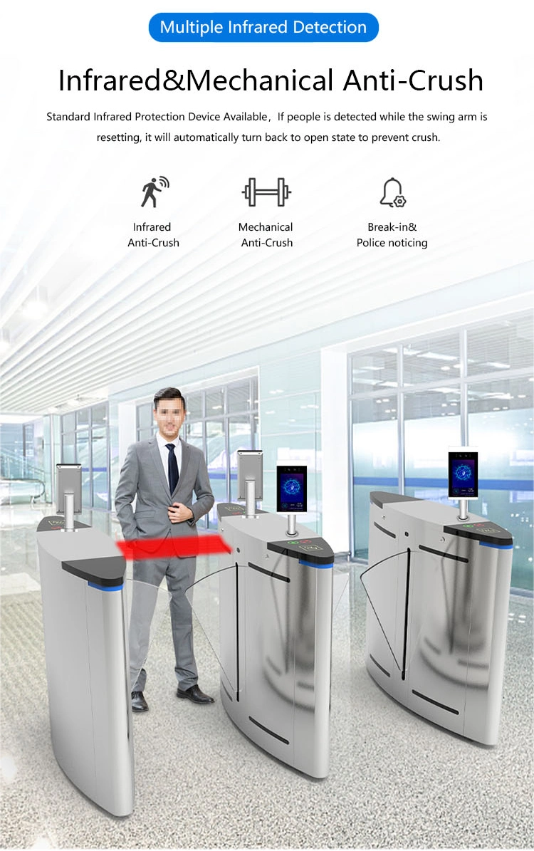 Facial Recognition &amp; Temperature Measurement Stainless Steel Flap Turnstile Barrier Gate