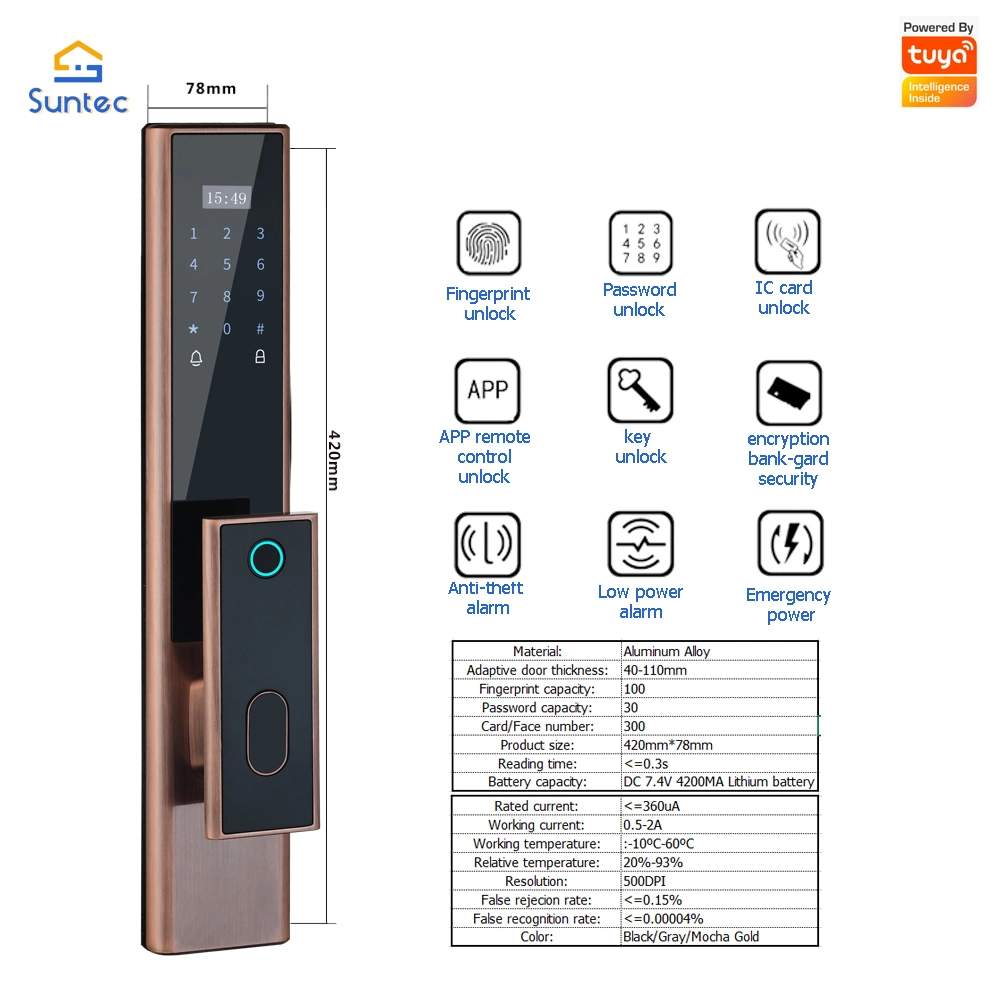 Smart Door Lock Remote Control Electrical Lock WiFi Tuya Digital Password Fingerprint NFC Card