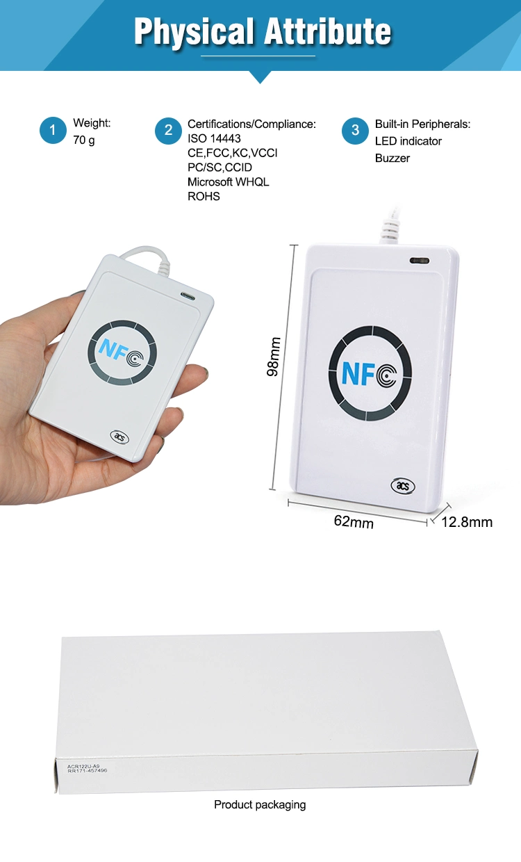 Cheap Price ISO 18092 Felica ISO 14443 USB Smart Contactless NFC Card Reader Writer ACR122u