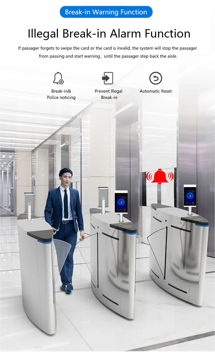 Facial Recognition &amp; Temperature Measurement Stainless Steel Flap Turnstile Barrier Gate