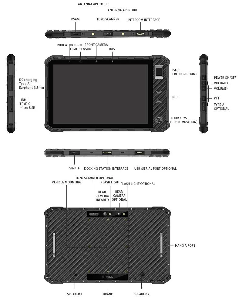 IP68 Waterproof Industrial Computer Rugged Tablet 4G LTE Android 11 OS 2D Scanner 6GB+128GB 8inch Fingerprint NFC Tablet PC