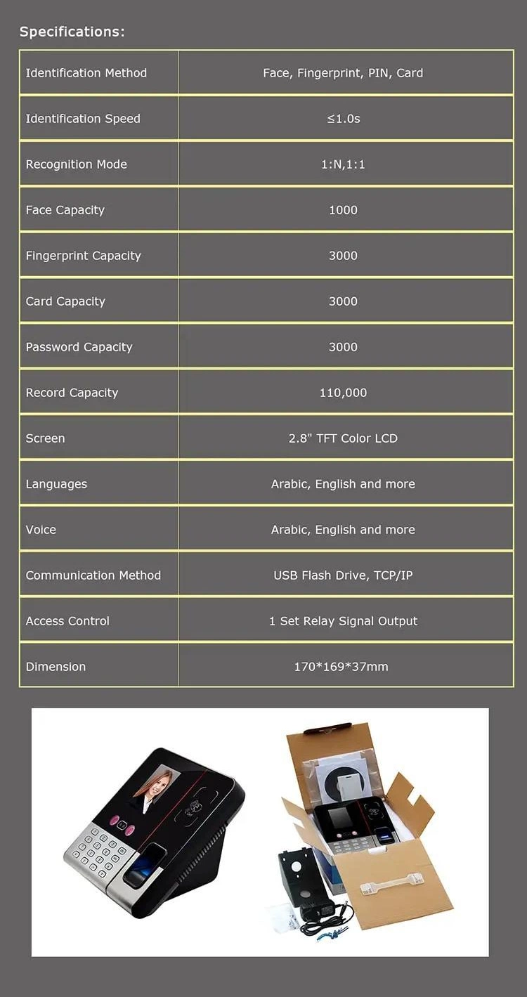 Face Recognition Biometric Fingerprint Attendance Machine Access Control System