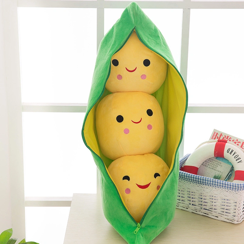 2022 New Design Yellow Pea Plush Toys Pillow with Green Clothes