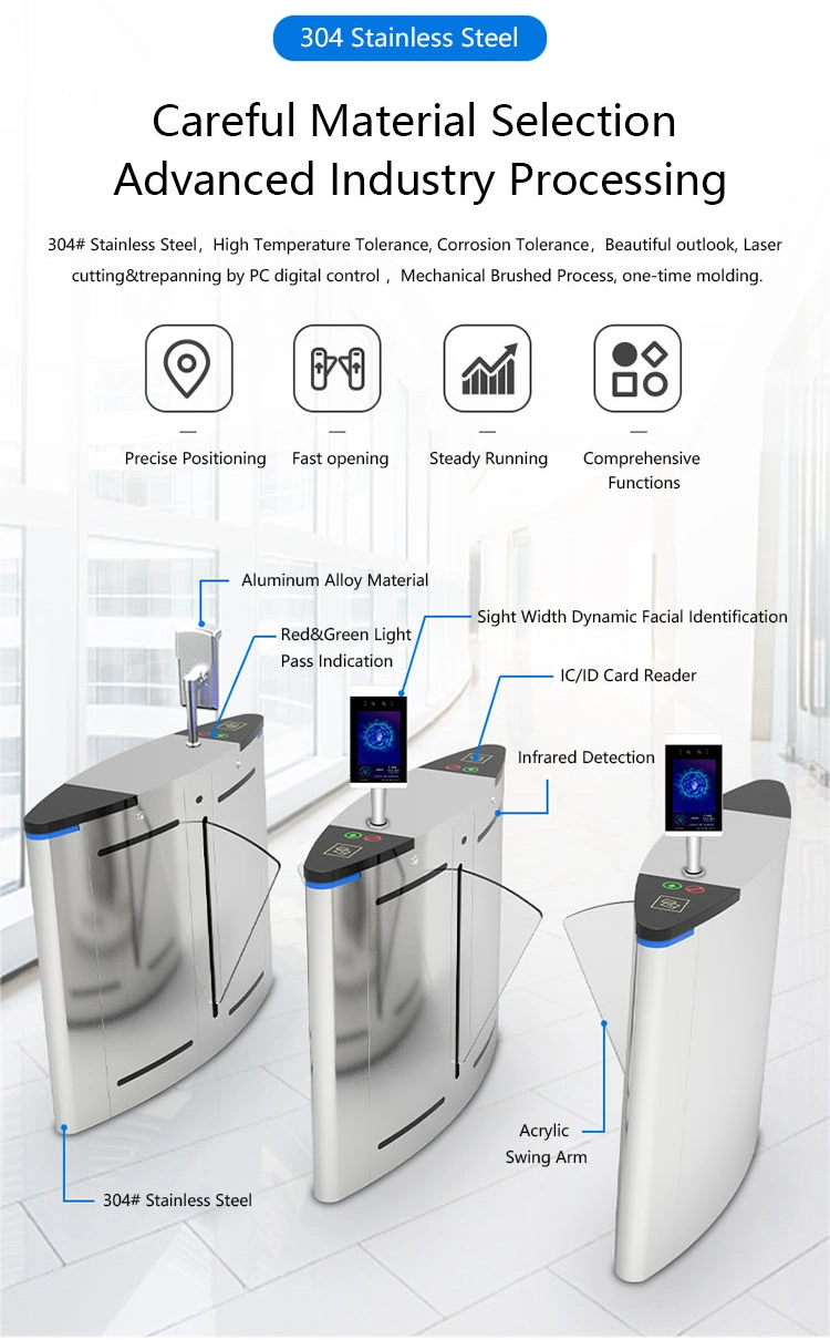 Facial Recognition &amp; Temperature Measurement Stainless Steel Flap Turnstile Barrier Gate