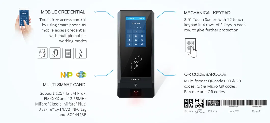 4G Remote Control Biometric Time Recording Qr Code RFID NFC Access Control System Attendance Terminal with Poe