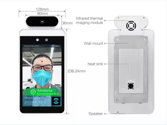 8 Inch Temperature Thermometer Kiosk for Facial Recognition Access Control System Qr Code Scanner