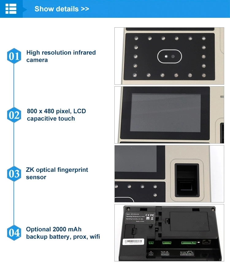 Uface800 Facial/Fingerprint Biometric Recognition Time Attendance and Access Controller