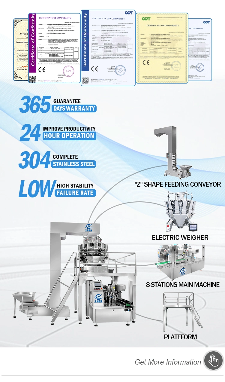 Custom Automatic Rotary Doypack Premade Stand up Pouch Popcorn Packing Machine