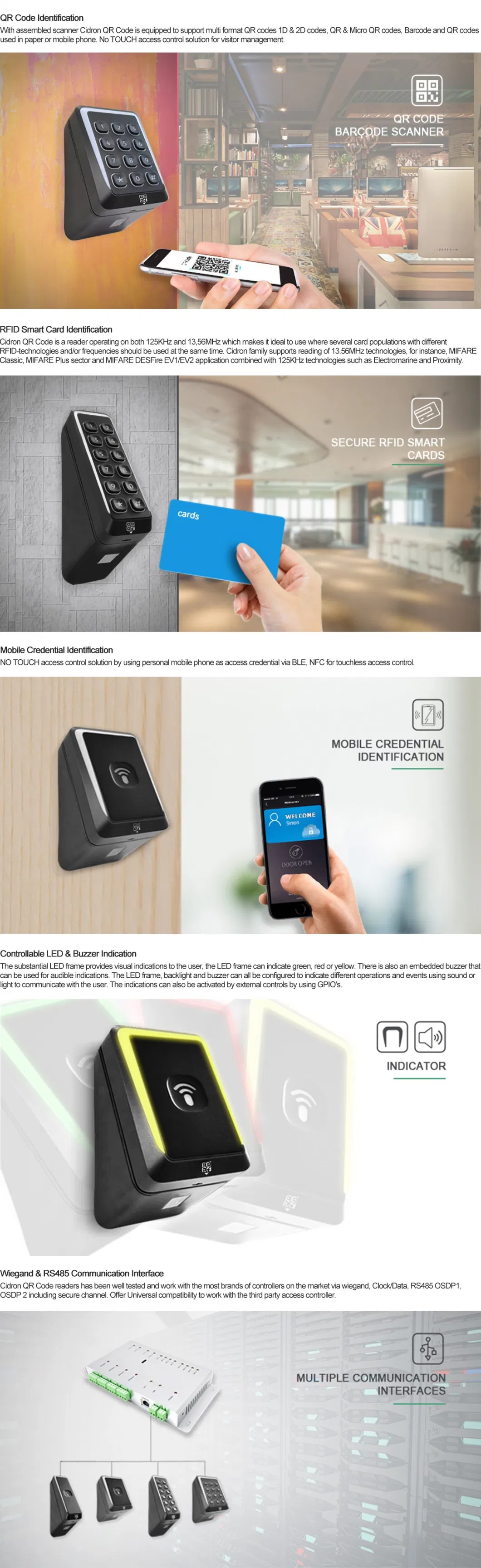 CT9 NFC BLE RFID Entry System Biometric Device Wireless Time Attendance Machine with Qr Code Reader