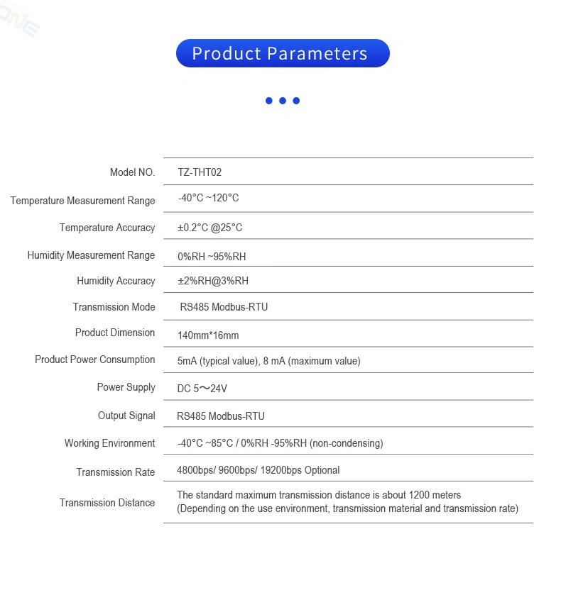 HVAC High-Precision Temperature Measurement Sensors Tht02 Temperature and Humidity Transmitter RS485 Output