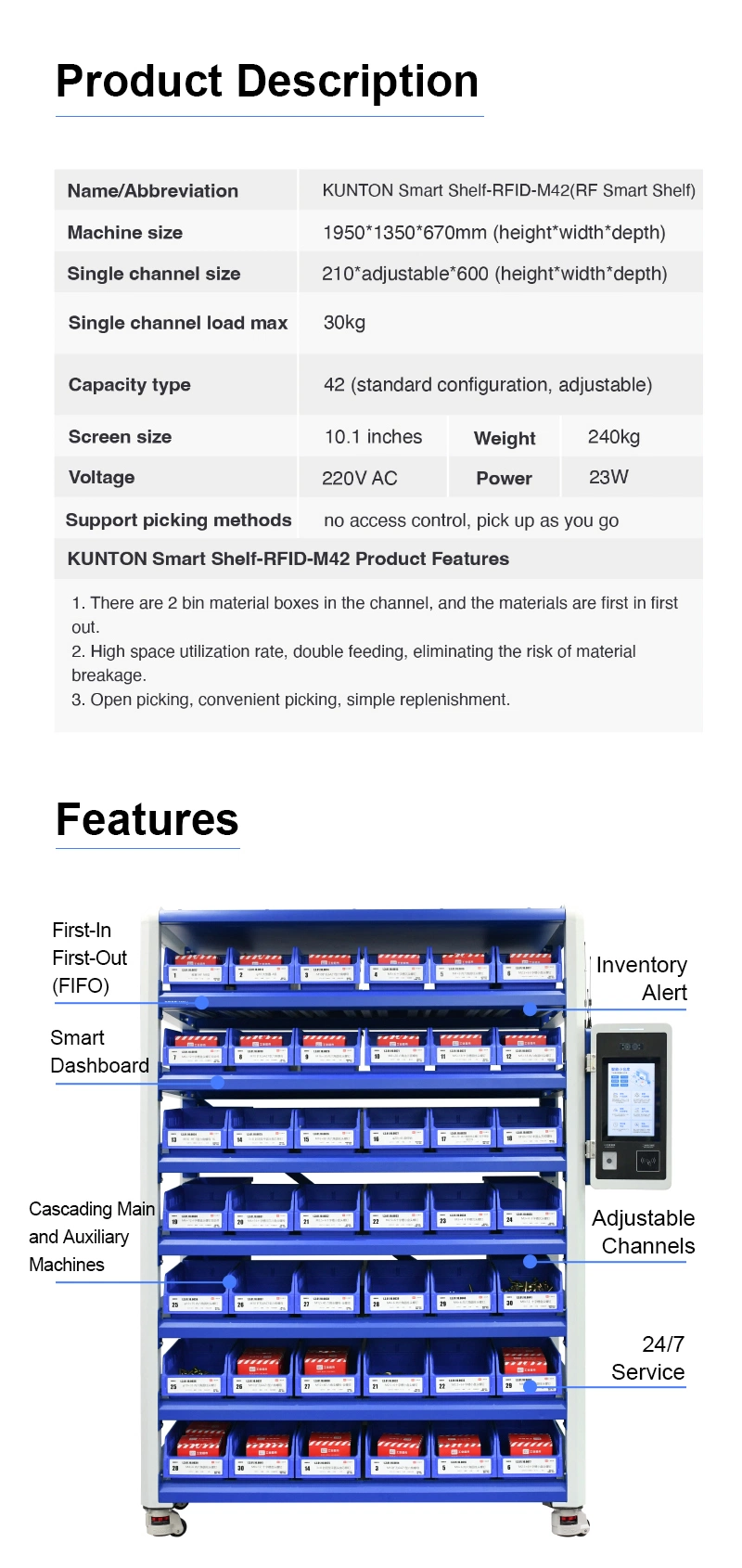 Kunton-Smart Shelf-RFID-M42 for Fastener &amp; Mro Management Automatic Industrial Vending Machine