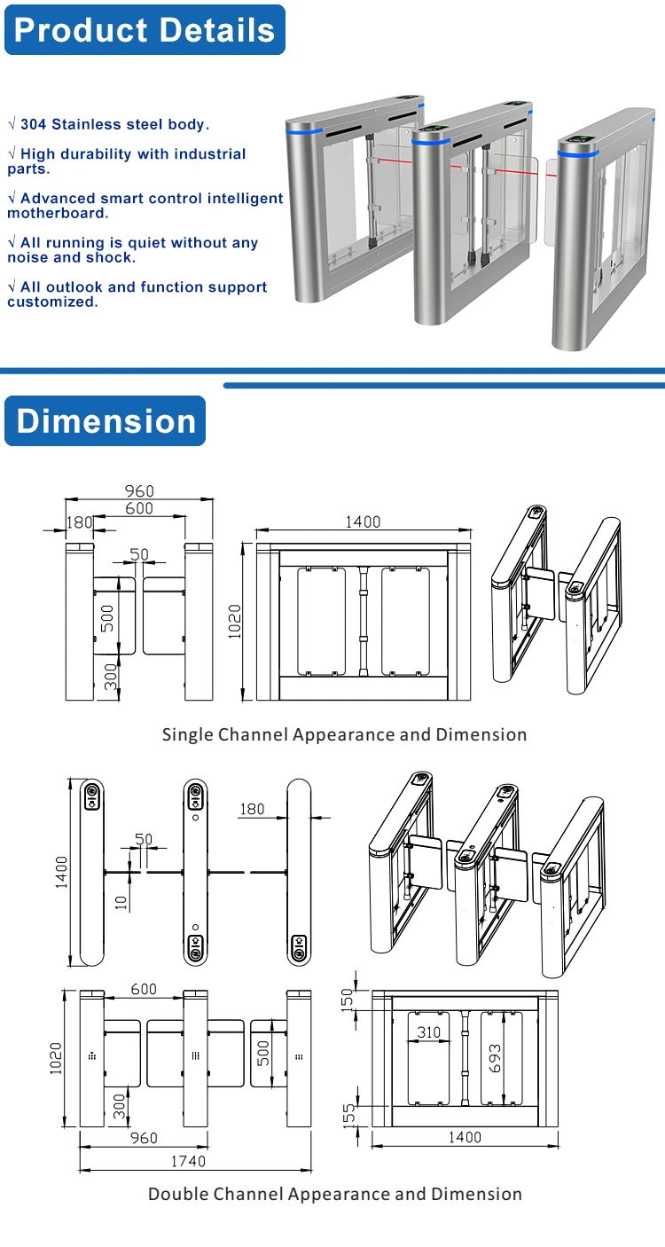 Automatic High End Face Recognize Stand Bracket Optical Turnstile Speed Gate Speed Turnstile Commercial Building