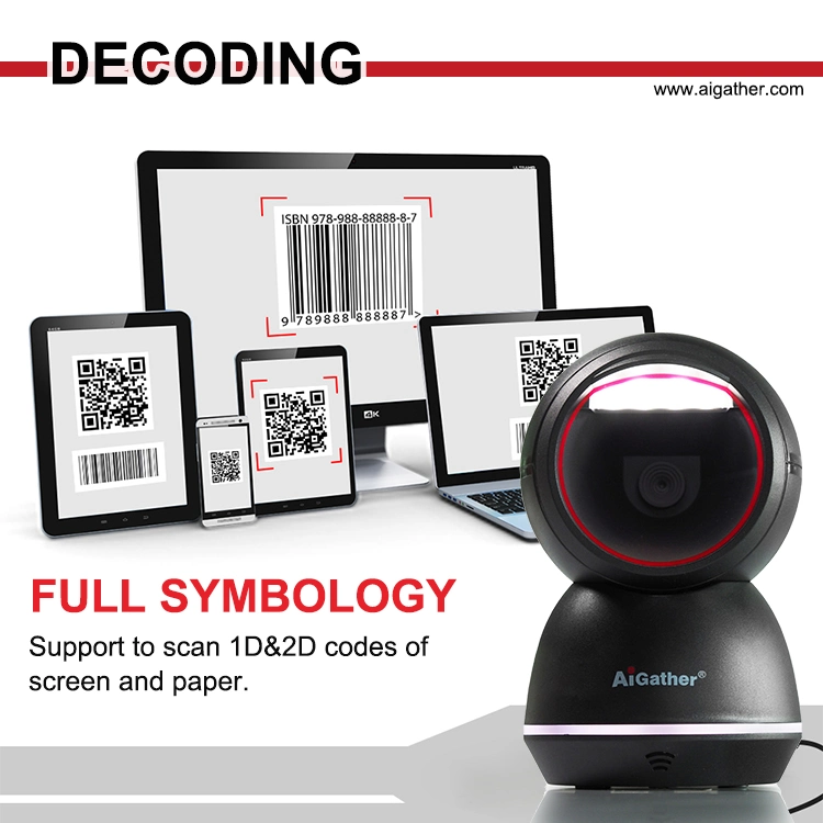 2D Desktop Barcode Scanner Supermarket RFID Barcode Reader