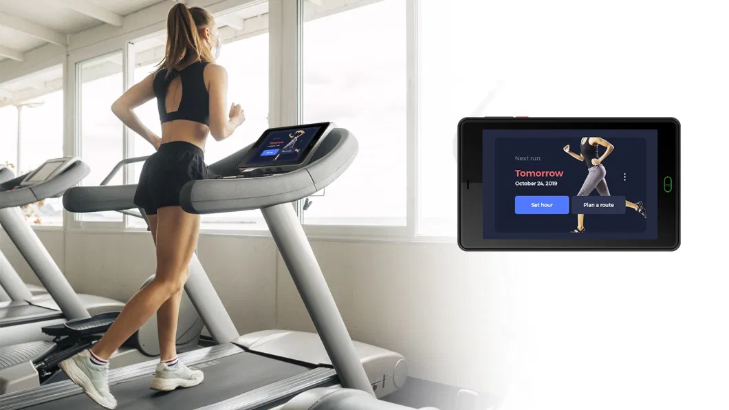 Android Linux Heart Rate Pulse Finger Print Face ID Unlock Treadmill Gym Spinning Exercise Iot Smart Rowing Cross Trainer Equipment Embedded Coaching Tablet