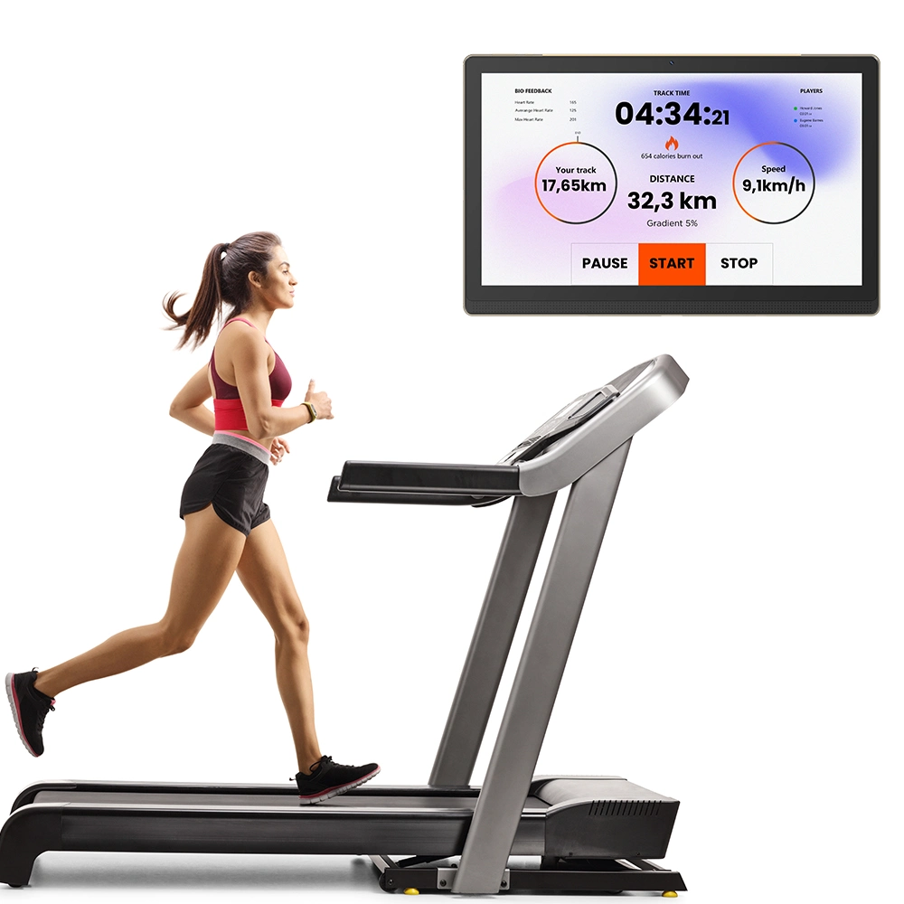 Android Linux Heart Rate Pulse Finger Print Face ID Unlock Treadmill Gym Spinning Exercise Iot Smart Rowing Cross Trainer Equipment Embedded Coaching Tablet