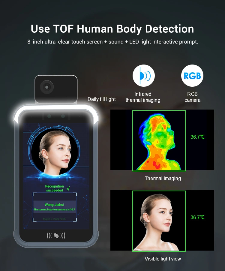 Non-Contact 8 Inch Android 7.1 Face Recognition All in One Facial Detecting Human Body Temperature Sensor