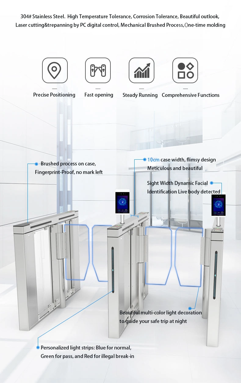 Facial Recognition Turnstile Gate Swing Barrier Gate Fast Speed Pedestrian Access Control Card System