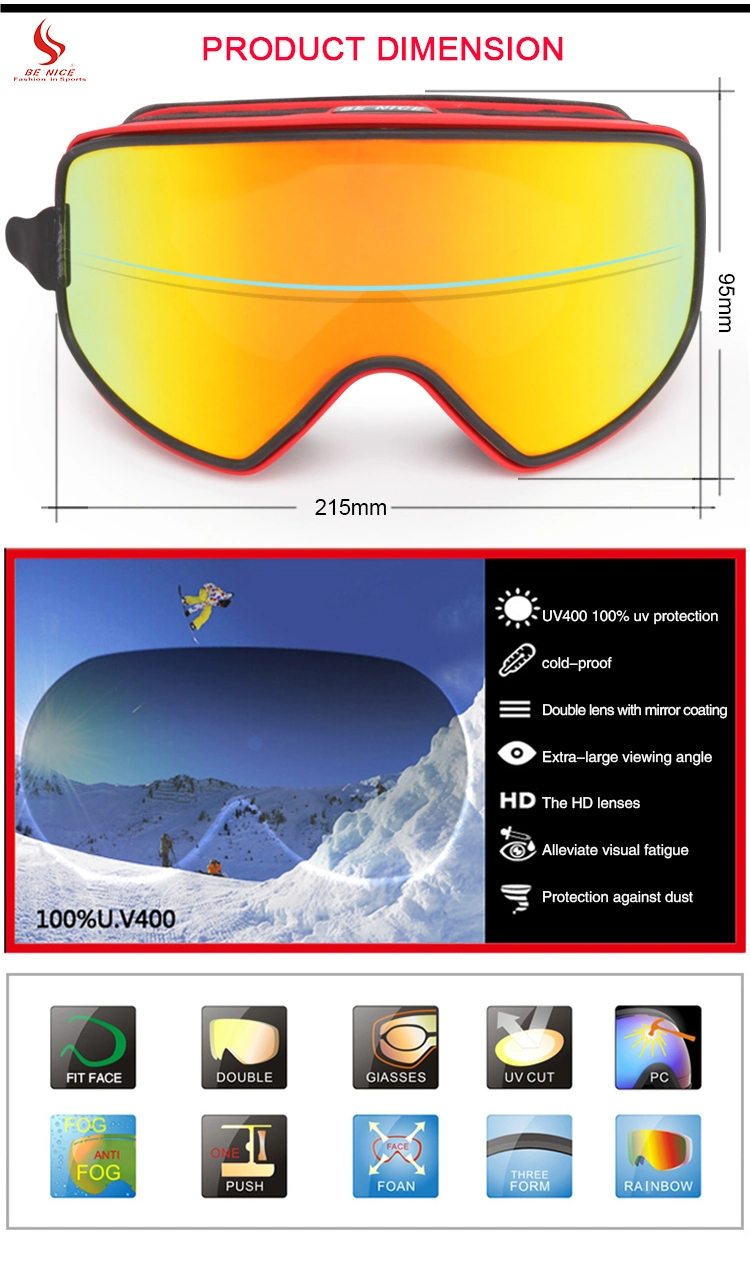 New Design Magnetic Instant Swap PC Lens OEM ODM Three Layers Sponge Cylindrical Ski Goggles