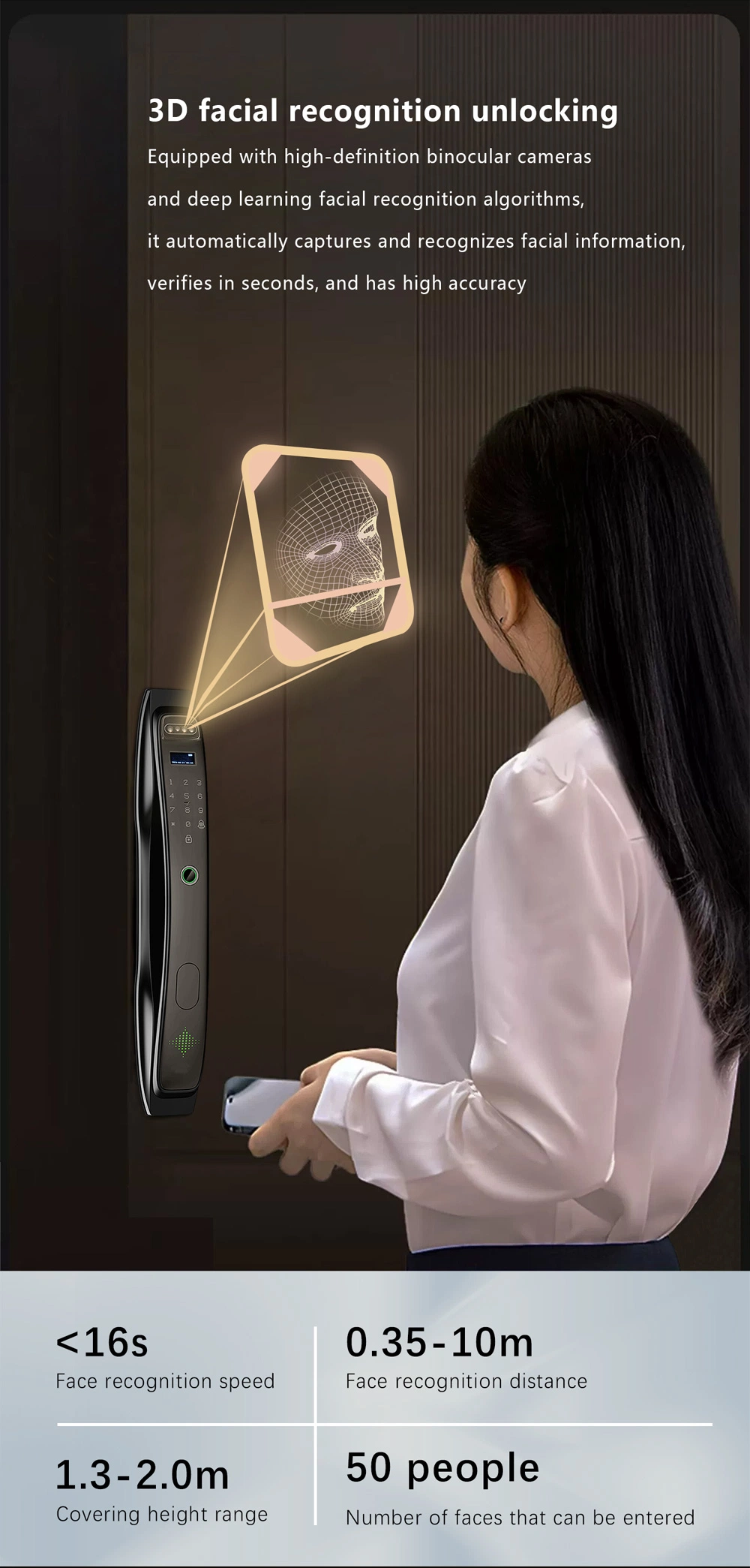 3D Face Recognition Fingerprint Image Transmission Door Viewer Smart Lock