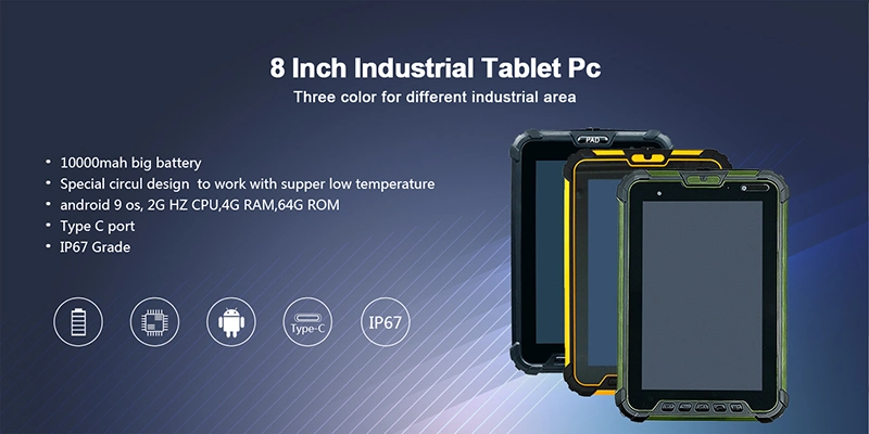 8inch 1280X800 IPS Screen 4G LTE Mtk6771 Quad-Core Fingerprint, Rugged Water-Proof IP67 Android9.0 Tablet with 4GB 64GB/SIM Card/NFC/Bluetooth Tablet PC