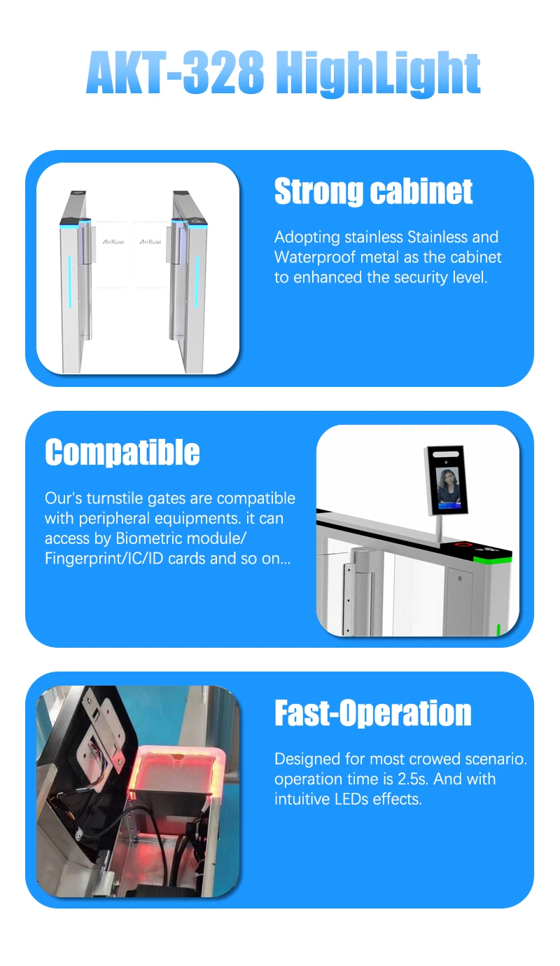 Ankuai Akt328 Single Channel Building Entrance System Security Turnstile Gate Facial Recognition