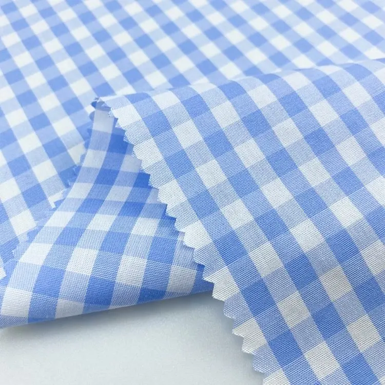 Hot Sale Popular 100% Cotton White Blue Plaid Check Yarn Dyed Gingham