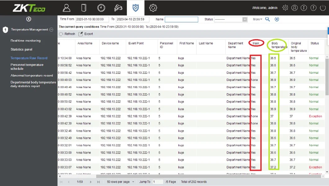 Visible Light Facial Recognition with Temperature Detection (FacePro1-TD)