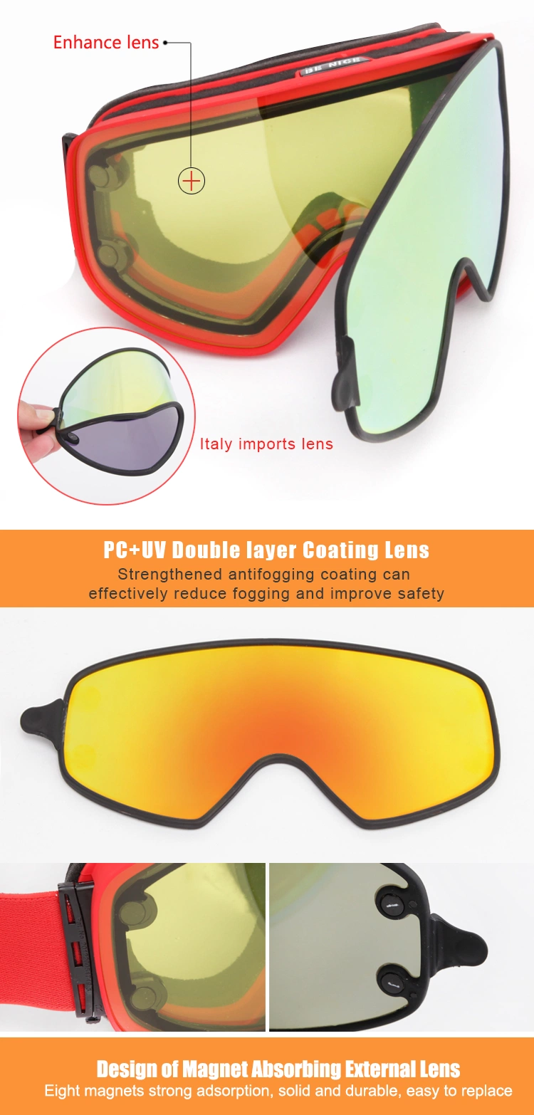 New Design Magnetic Instant Swap PC Lens OEM ODM Three Layers Sponge Cylindrical Ski Goggles