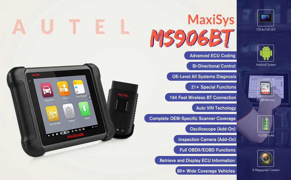 Maxisys Ms906bt Advanced Wireless Diagnostic Devices with Android Operating System One Year Free Update Online