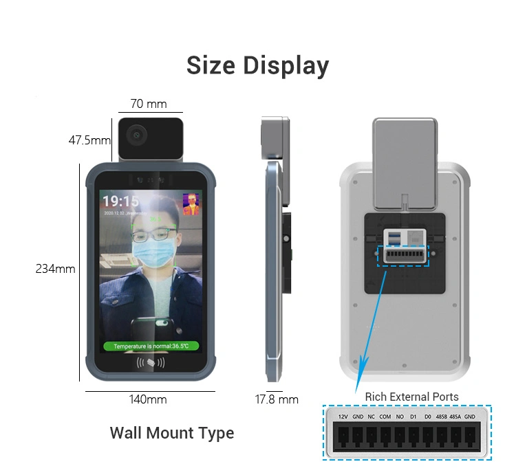 Non-Contact 8 Inch Android 7.1 Face Recognition All in One Facial Detecting Human Body Temperature Sensor