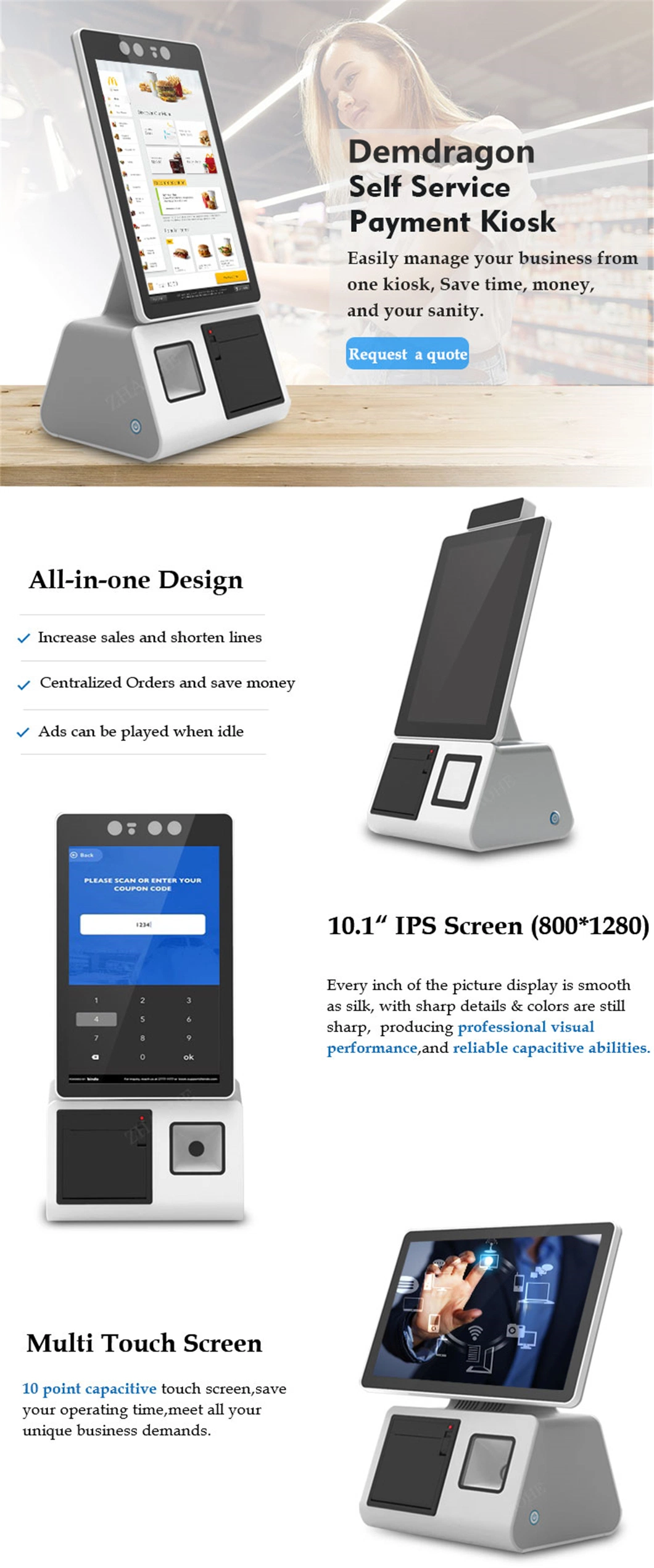 10.1 Inch Facial Recognition Camera and Temperature Capture Body Temperature Measurement Device LCD Display