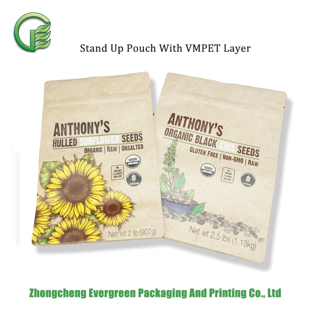 2 Lb Customized Size Printing Packing Pouch Moisture Proof Resealable BOPP/VMPET/PE Paper Look Stand up Organic Nature Plastic Food Packaging