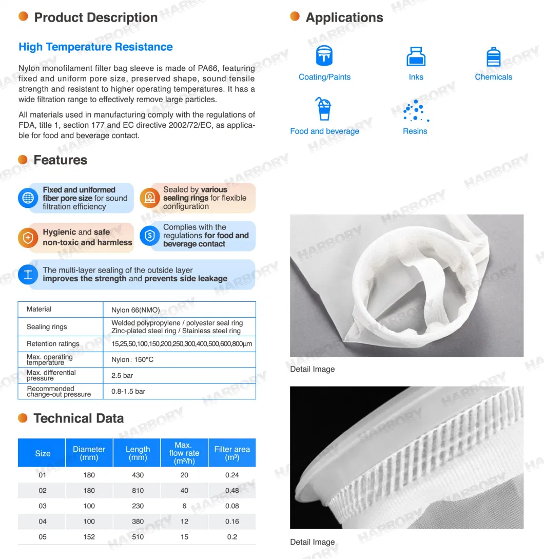 Industrial Mesh Liquid Filter Bag 15 Micron Nylon Monofilament Filter Bag for Liquid Filtration