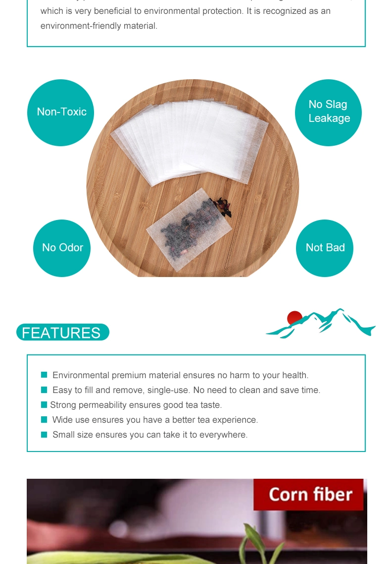 Custom Disposable Biodegradable PLA Corn Fiber Semi-Transparant Coffee Filters (45 X 110mm) , Used for Herbal Tea Plant Powder