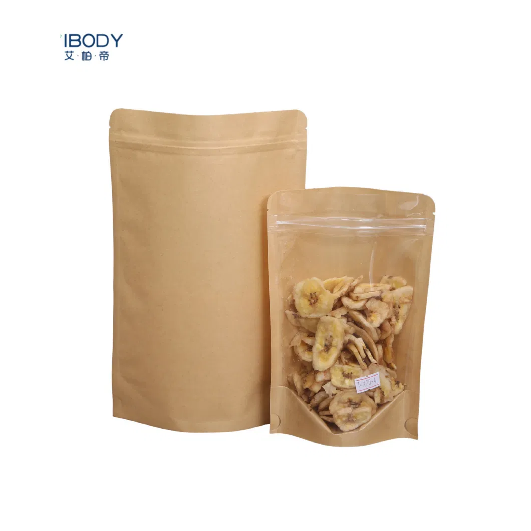 Good Sealing One Side Transparent Eco-Friendly Packaging Tea Coffee Snack Food Kraft Paper Stand up Ziplock Bag