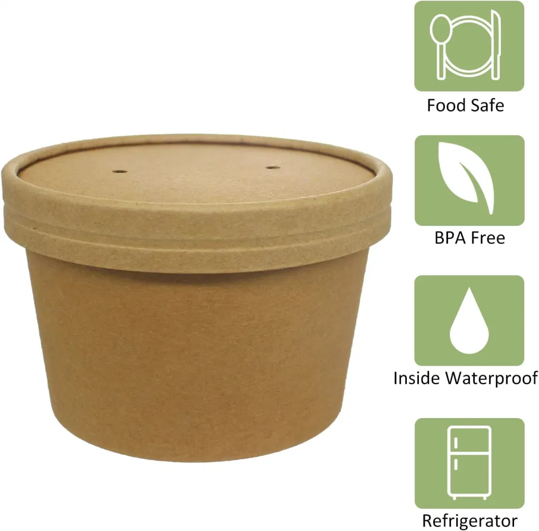 Microwavable and Freezer Safe Kraft Paper Soup Containers with Lids