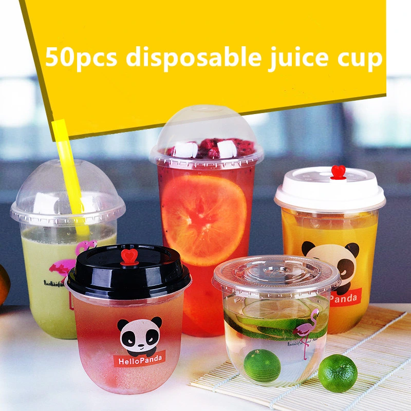 Creative Transparent Disposable Tea Cup 360/500/700ml Cute U Shape Juice Milk Tea Coffee Cold Drink Packaging Cups with Lid