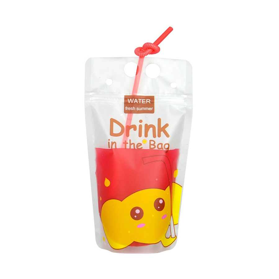 Printed Juice Soda Milk Tea Liquid Stand up Packaging with Straw Clear Drink Pouches