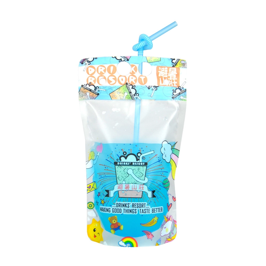 Printed Juice Soda Milk Tea Liquid Stand up Packaging with Straw Clear Drink Pouches