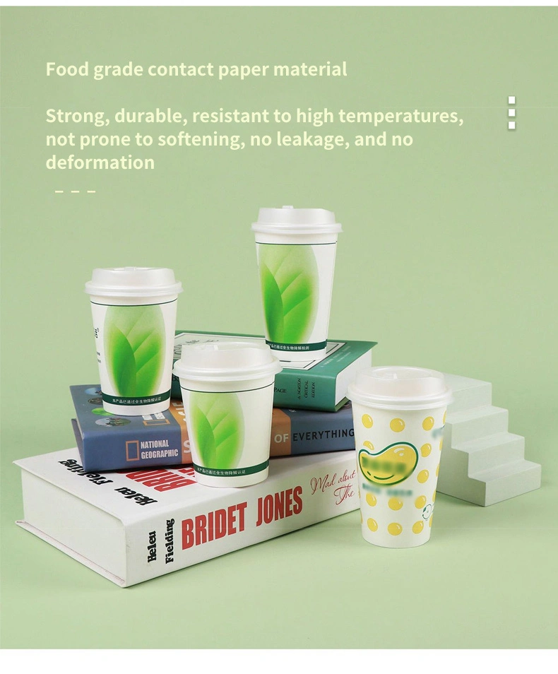 Fully Degradable Disposable PLA Coated Paper Cup, Single and Double Layer Thickened Coffee, Milk Tea, Cold and Hot Drinks, Hollow Paper Cup Packaging