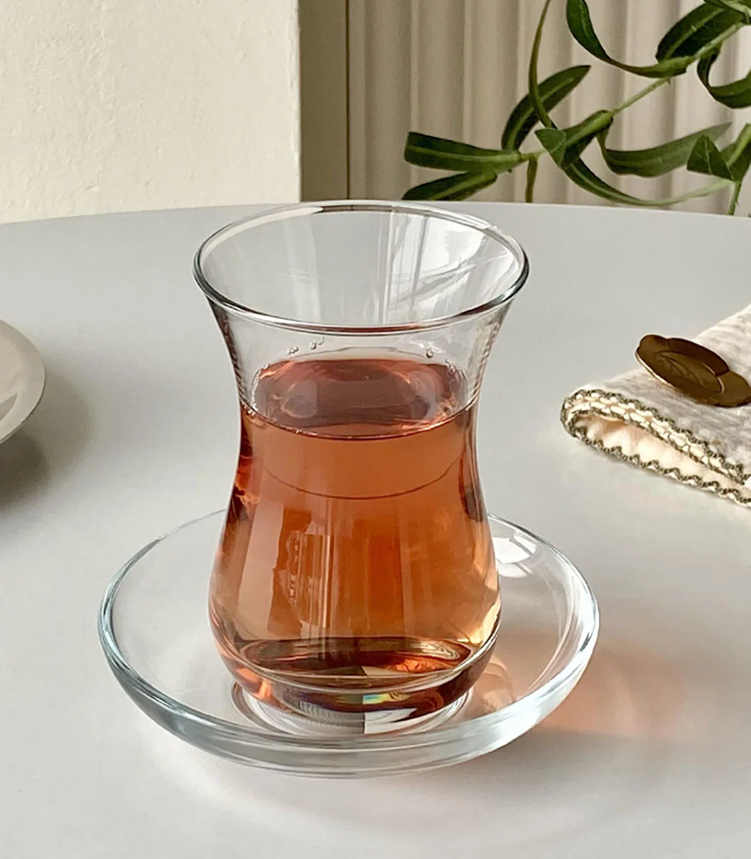 Turkish Red Tea Cup Heat-Resistant Glass with Dish European Afternoon Tea Snack Dish Coffee Extract Flower Tea Small Cup