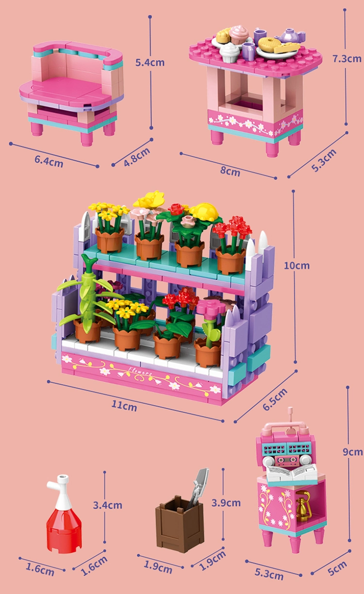 Woma Toys New Design Christmas Birthday Gifts Girl Friend Afternoon Tea Balcony Doll Garden Radio Brick Building Blocks