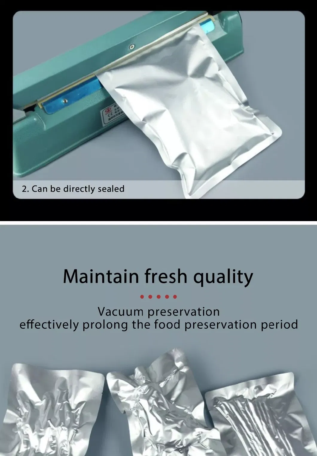 Silver Food Grade Vacuum Heat Three Side Sealable Aluminum Foil Bag Open Top Mylar Foil Packing Pouches Bulk Smell Proof Vacuum Bags