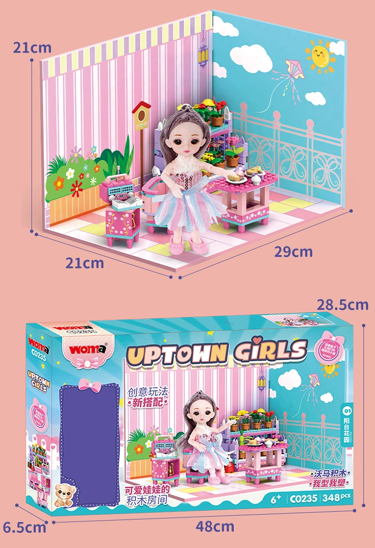 Woma Toys New Design Christmas Birthday Gifts Girl Friend Afternoon Tea Balcony Doll Garden Radio Brick Building Blocks