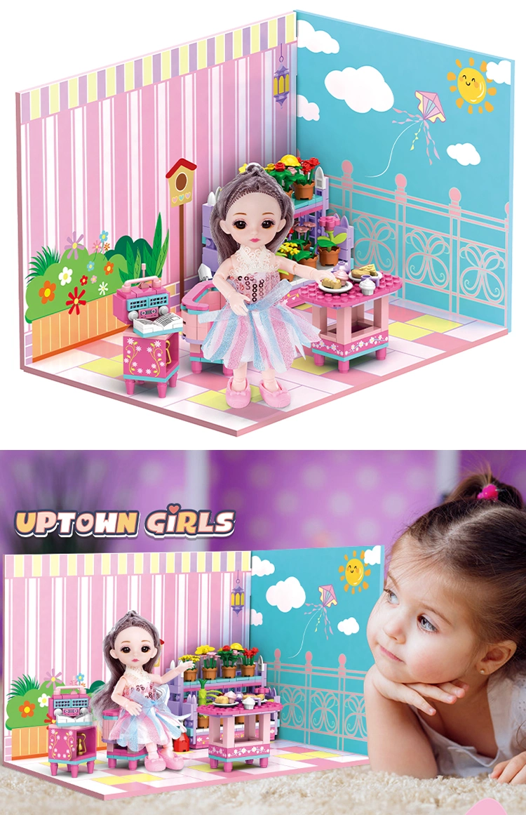 Woma Toys New Design Christmas Birthday Gifts Girl Friend Afternoon Tea Balcony Doll Garden Radio Brick Building Blocks