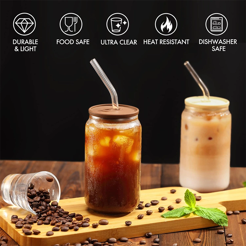 4 Pack 480ml Iced Tea Coffee Drinking Glasses 16oz Borosilicate Glass Beer Soda Can Shaped Glass Cups Set in Gift Box