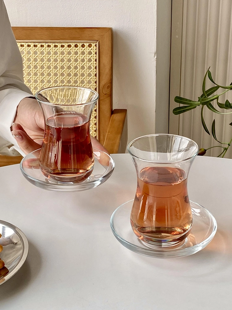 Turkish Red Tea Cup Heat-Resistant Glass with Dish European Afternoon Tea Snack Dish Coffee Extract Flower Tea Small Cup