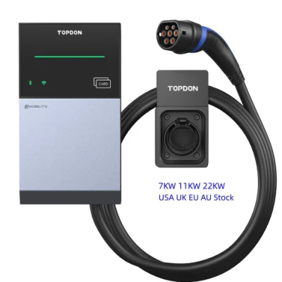 Topdon Factory Price China Pulseq AC Lite 22kw 11kw 7kw 16A 32A Ocpp Type2 1 3phase Level 2 Smart Wallbox Quick Fast Charging Electric Car AC EV Charger Station