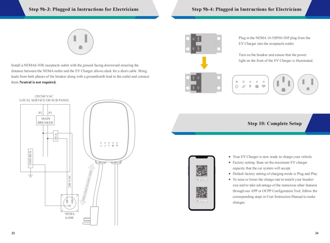 Home Use Wallbox EV Charger Single Phase Input 208-240VAC 50-60Hz 11, 5kw 48A Max at 240VAC