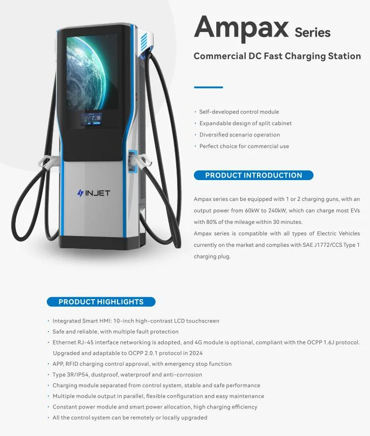 60kw 120kw 180kw 240kw CCS1 CCS2 Level 3 Commercial DC EV Fast Evse Charger Ocpp Solar Charging Station with Load Balancing